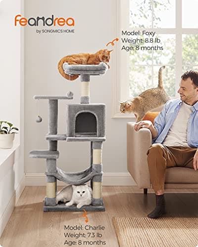 Feandrea Cat Tree 44.1-Inch with Scratching Posts and Hammock
