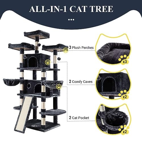 Allewie 68" Smokey Grey Cat Tree with Towers and Condo
