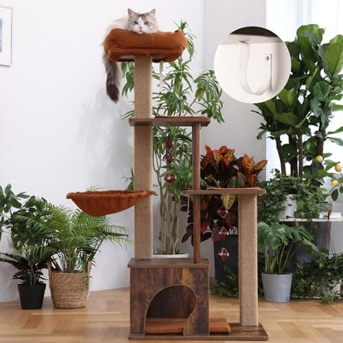 Modern Cat Tree with Scratching Post, Hammock, and Silvervine Balls