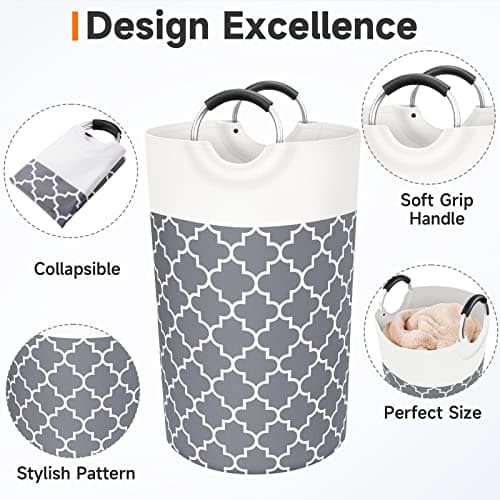 Large Collapsible Laundry Hamper Bag with Handles, 82L Waterproof Storage for College Dorm and Family (Grey)