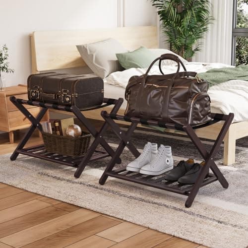 Walnut Luggage Racks Pack of 2 for Hotel Guest Rooms — Brown 2 Pcs