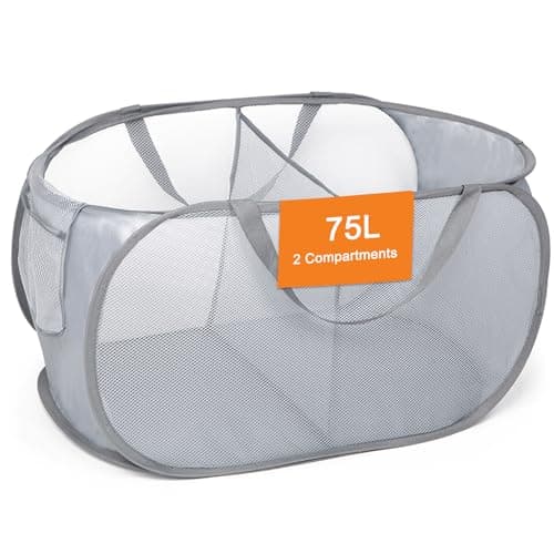 Sturdy 3-Compartment Collapsible Laundry Hamper with Handy Pocket - Grey — Gray