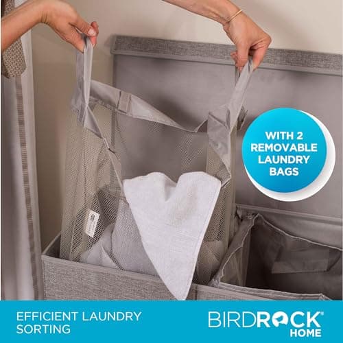 Birdrock Home Collapsible Laundry Hamper with Lid & Sorting Bags