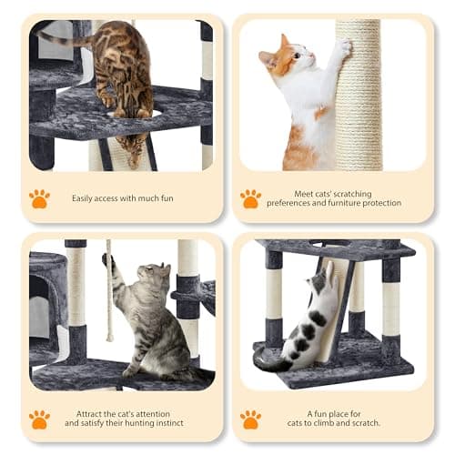 Yaheetech Dark Gray and White Multi-Level Cat Tree for Kittens and Cats - Sisal Scratching Posts and Plush Perches