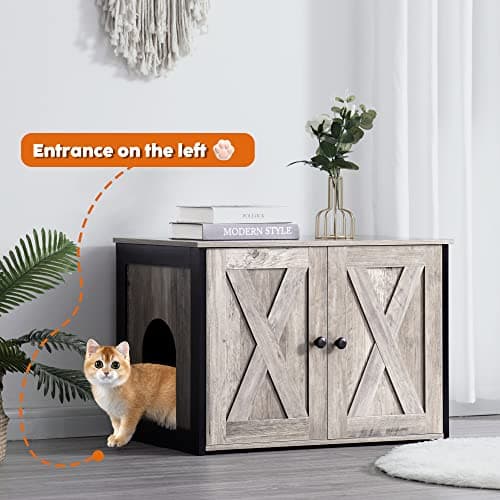 Dwanton Reversible Cat Litter Box Enclosure, Greige Wooden Furniture