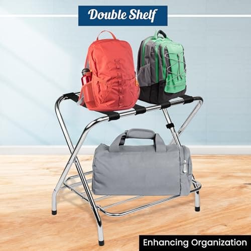 Double Tier Chrome Foldable Luggage Rack for Guest Room