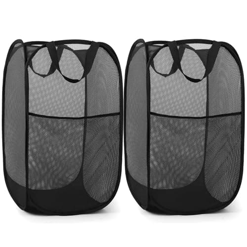 Reinforced Pink Collapsible Laundry Hamper with Side Pocket & Carry Handles — 2 x Black