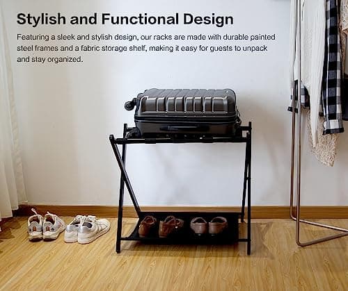 2-Pack Foldable Steel Luggage Rack with Fabric Shelf for Bed & Guest Rooms