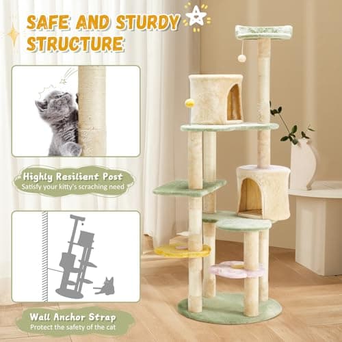 Erinnyees Flower Cats Tree Tower, 63" Multi-Level ScratchProof Playhouse