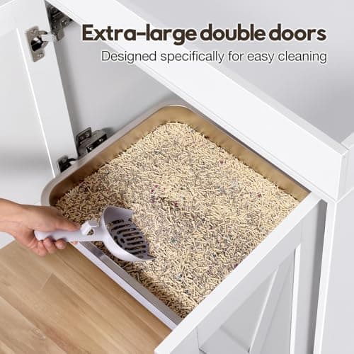 Cat Litter Box Enclosure, White Scratch-Resistant Multi-Functional Furniture & End Table-Easy Assembly