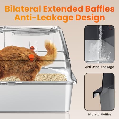 Extra Large Enclosed Stainless Steel Cat Litter Box with Lid & Scoop