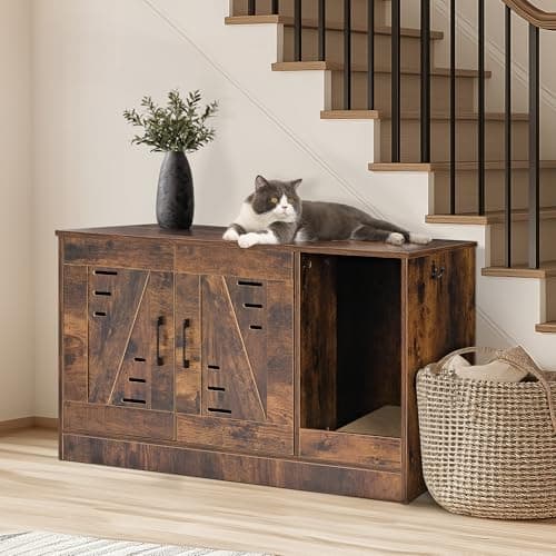 Hidden Cat Litter Box with Vent & Scratch Pad, Rustic Brown, Odor Control, Easy Clean