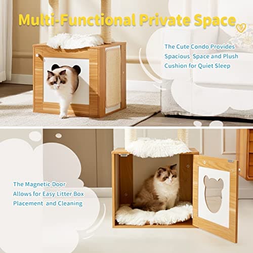 Modern 2-in-1 Cat Tower for Indoor Cats, 48.6 Wood Kitten Condo with Litter Box Enclosure and Scratching Post