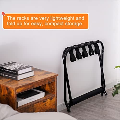 Heybly Steel Folding Luggage Rack with Storage Shelf, Pack of 2 - Black