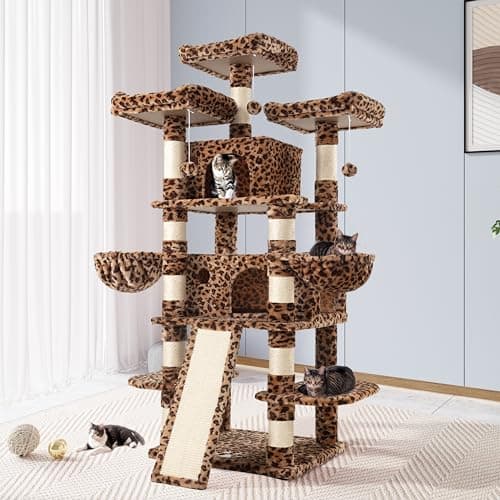 Allewie 68" Smokey Grey Cat Tree with Towers and Condo — Leopard Print