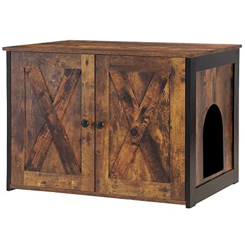 Dwanton Reversible Cat Litter Box Enclosure, Greige Wooden Furniture — Rustic Brown