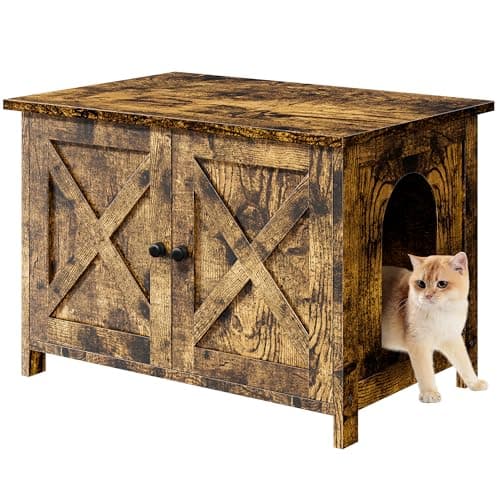 Shintenchi Cat Litter Box with Removable Divider & End Table, Grey — Brown
