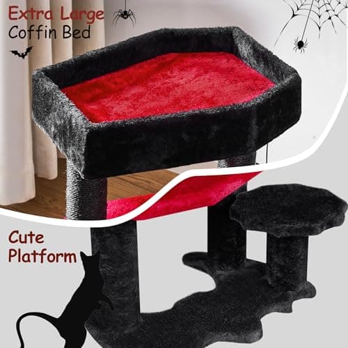Bewishome Gothic Cat Tree with Coffin Bed & Scratching Post MMJ94R