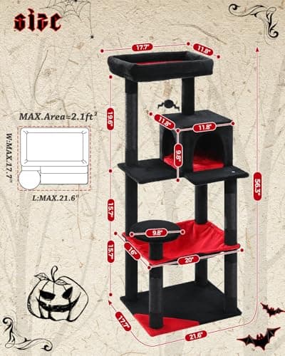 Black Gothic Cat Tree with Large Hammock & Scratching Posts