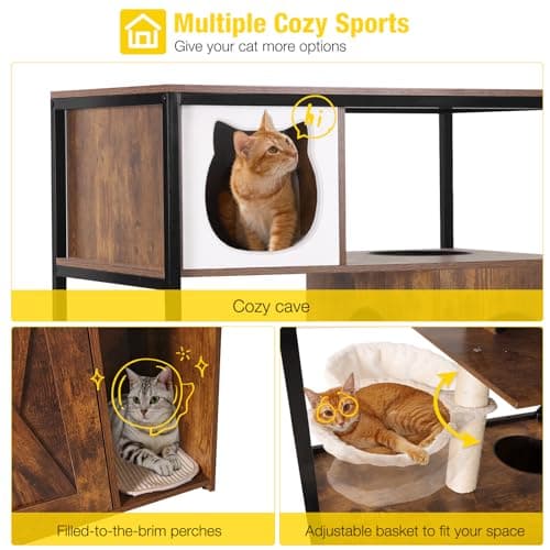 Aivituvin Wooden Cat Washroom with Litter Box, Condo & Storage