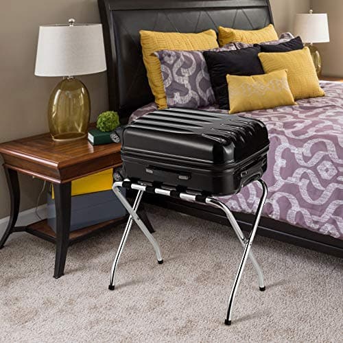 Tangkula Chrome Folding Luggage Rack, No Assembly Required, Silver