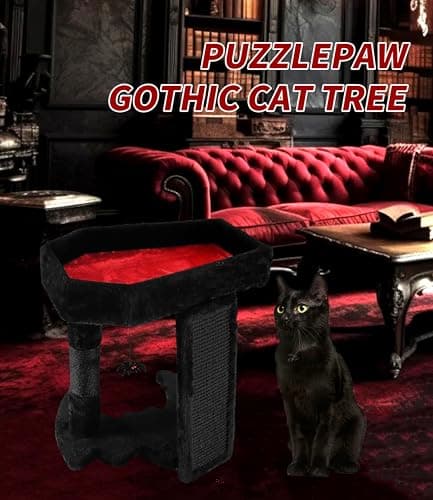 Gothic Cat Tree Tower with Coffin Bed & Sisal Scratch Post, Black & Red