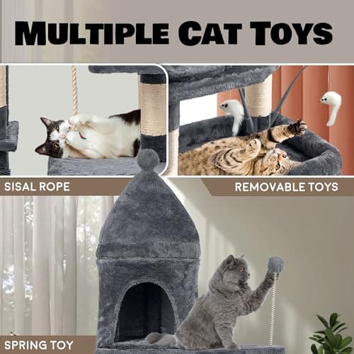 Large Cat Tree Tower, Scratching Post & Grooming Station, 72", Dark Grey
