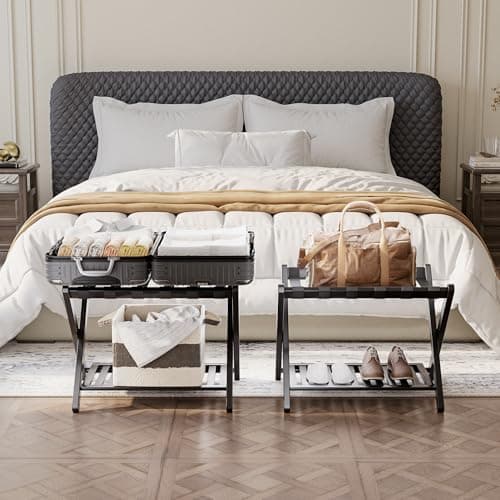 SMIBUY Bamboo Suitcase Stand with Storage, Black (1 Pack)