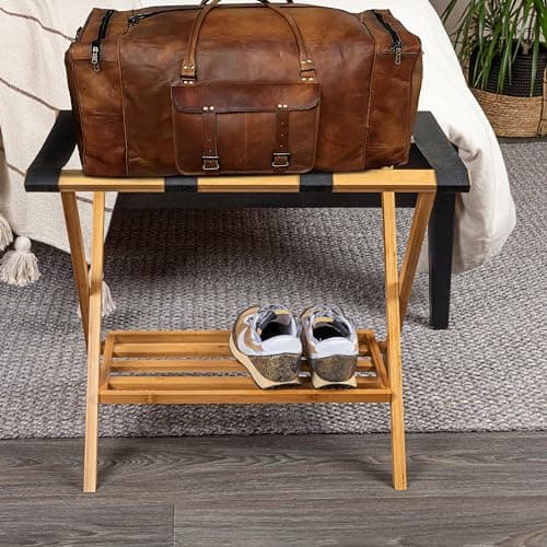 Bamboo Framed Luggage Rack with Storage | Fully Assembled
