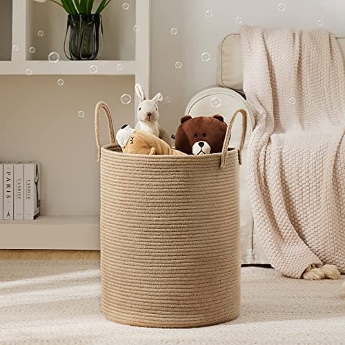 YOUDENOVA Tall 58L Jute Rope Laundry Hamper for Bedroom and Baby Nursery
