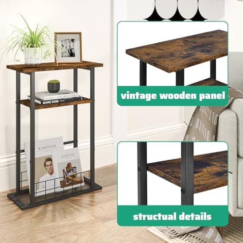 Rustic Brown 3-Tier Small Side Table for Living Room Spaces