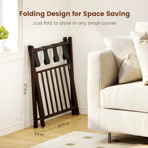 Foldable Luggage Stand with Magnetic Lock, Brown, 2 Pack