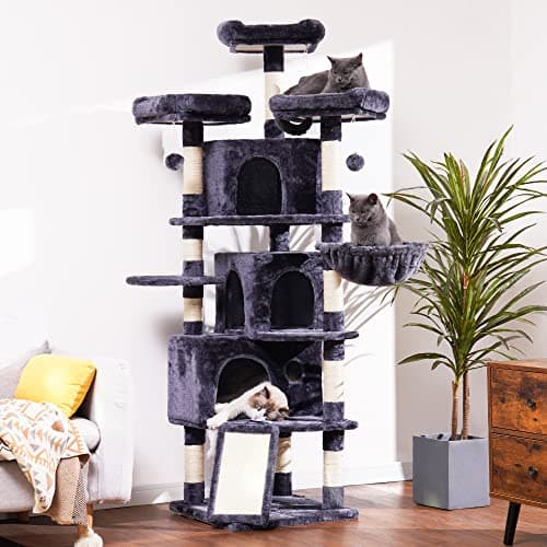 Gray Hey-brother 67.7" Cat Tree with 3 Caves & Perches, Scratching Posts MPJ032-SG