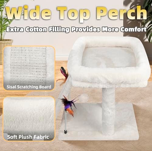 Beige TWDEPART Cat Tree with Scratching Post & Toy Balls