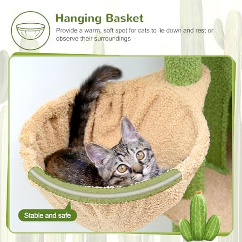 Sturdy F46B Cactus Cat Tree for 46-Inch Indoors, Multiple Cats, Premium Materials, Green