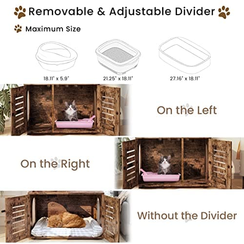 Rustic Brown Cat Litter Box with Tree & Washroom Divider