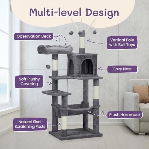Dark Grey 57 inch Cat Tree with Toy and Scratching Posts