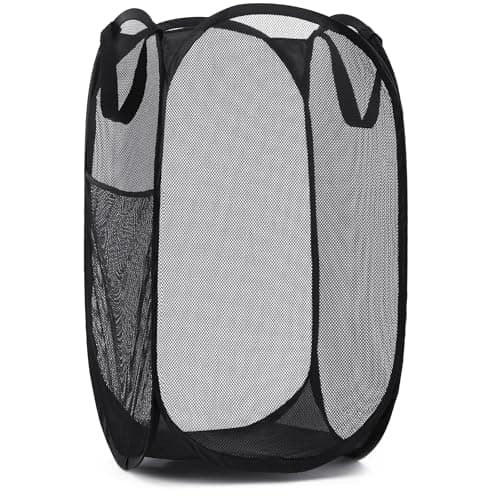 Sturdy White Collapsible Laundry Hamper with Side Pocket – Space-Saving and Breathable (2-Pack) — Black