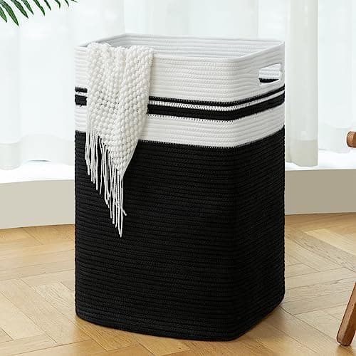 OIAHOMY Collapsible Storage Basket, Tall Cotton Hamper with Handles-Yellow Variegated — Black
