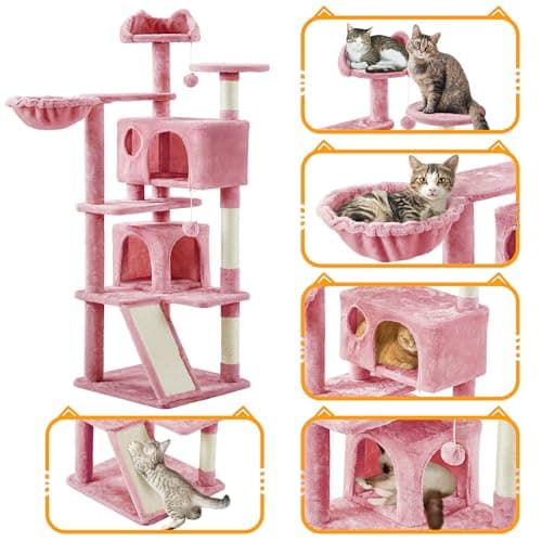 Topeakmart 57" Multi-Level Cat Tree with scratching posts & pink playhouse