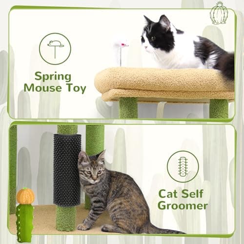 Sturdy F46B Cactus Cat Tree for 46-Inch Indoors, Multiple Cats, Premium Materials, Green