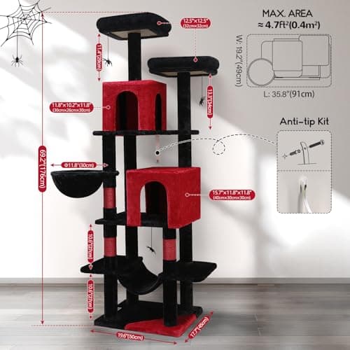 69in Tall Gothic Cat Tree with Sisal Scratch Post & Soft Hammock