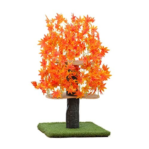 USA-Made On2 Pets Cat Tree with Leaves & House for Indoor Cats — Orange Blaze