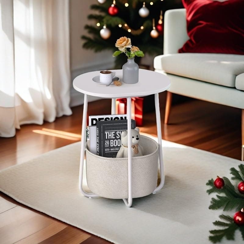 TUTOTAK White TB01BW063 Cloth Storage End Table - Living & Bed Room