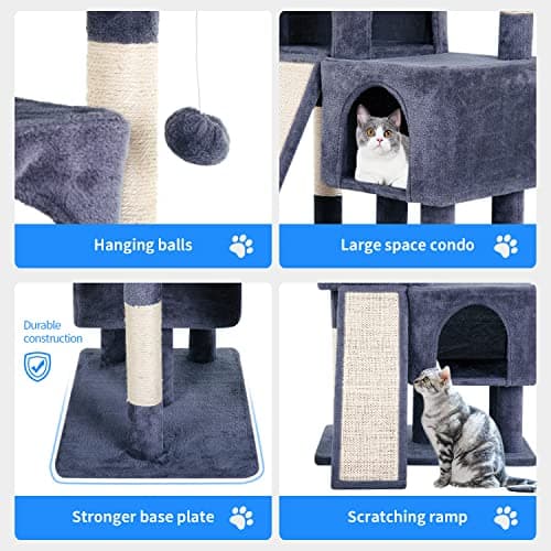 BestPet 36" Indoor Cat Tree with Scratching Posts & Toys, Dark Grey