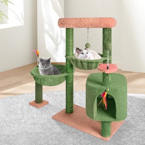 YOUPET 33.46" Cactus Cat Tree Tower with Hammock and Scratching Post, Green