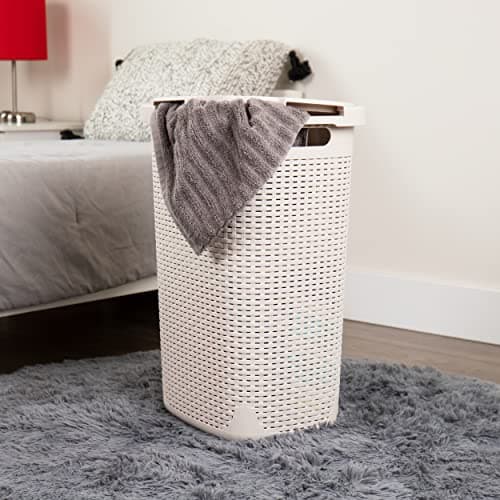 60L Slim Laundry Hamper with Lid, Set of 2, Ivory