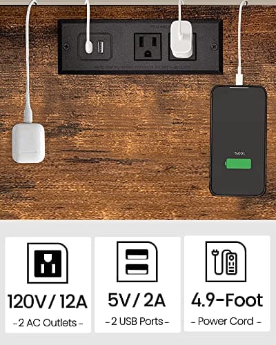 TUTOTAK End Table with Charging Station, 2-Tier Storage, USB Ports TB01BB040