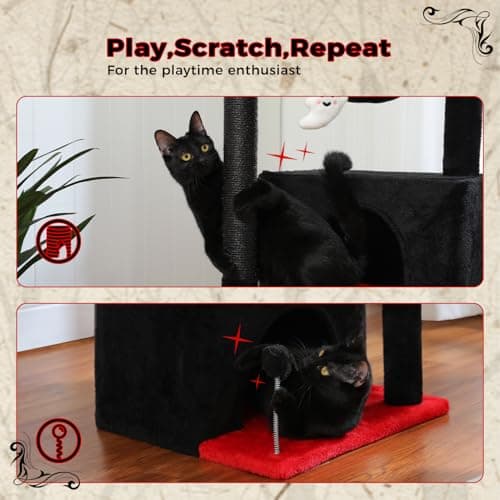 Gothic 45-Inch Cat Tree with Condos & Scratching Posts, Black