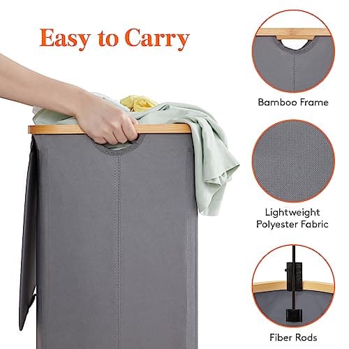 Lifewit 150L Double Laundry Hamper, Large Foldable Basket, Grey